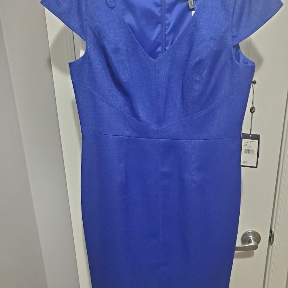 NWT Adrianna Papell Ranae Vneck Dress (Cobalt Blue)